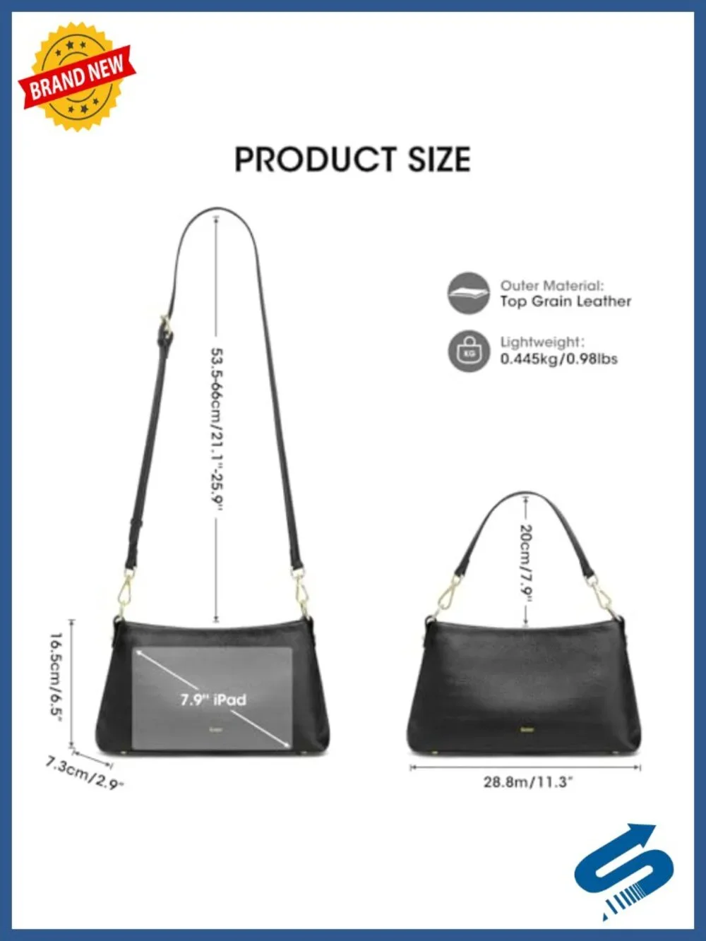 Genuine Leather Crossbody Bag with Dual Straps, Small Purse for Women, Top